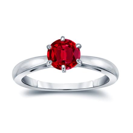 Lab Grown Gemstone Ruby Ring Round 0.25 ct. tw. 18k White Gold 6-Prong