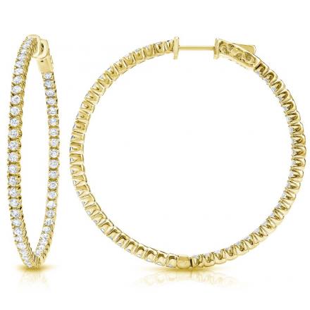 Certified 14K Yellow Gold Large Round Diamond Hoop Earrings 5.00 ct. tw. (H-I, SI1-SI2), 2.25 inch