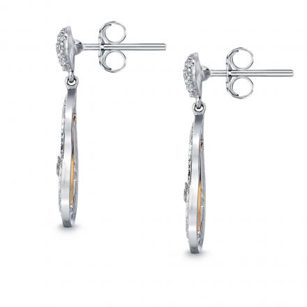 14k Two Tone Round Diamond Dangle Earrings (1/2 cttw)