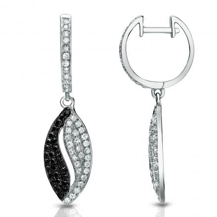 14k White Gold Black and White Diamond Dangle Earrings (1/2 cttw)