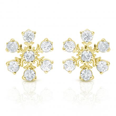 Certified 10k Yellow Gold Snow Flake Round Diamond Earrings (1/3 cttw)