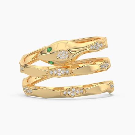 Green Emerald and Diamond Snake Wrap Ring (0.22 cttw.) in 14K Yellow Gold