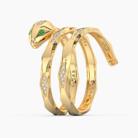 Green Emerald and Diamond Snake Wrap Ring (0.22 cttw.) in 14K Yellow Gold