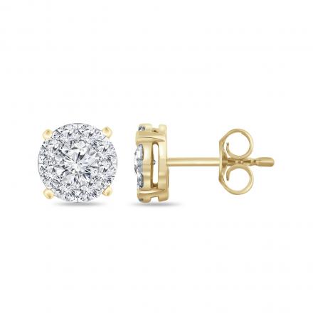 Round Halo Pave Diamond Stud Earrings in 14K Yellow Gold (1/4 cttw)