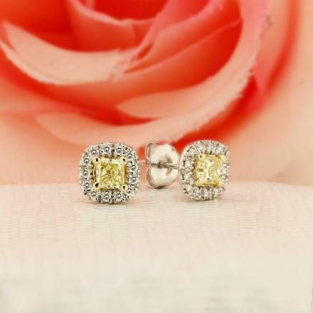 Cushion Cut Diamond Halo Stud Earrings