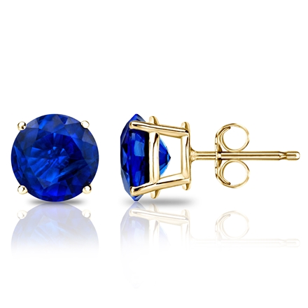 14k Yellow Gold 4-Prong Basket Round Blue Sapphire Gemstone Stud Earrings  1.00 ct. tw.