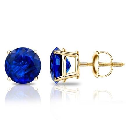 14k Yellow Gold 4-Prong Basket Round Blue Sapphire Gemstone Stud Earrings  1.00 ct. tw.