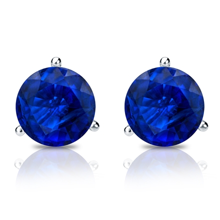 14k White Gold 3 Prong Martini Round Blue Sapphire Gemstone Stud Earrings 0.33 ct. tw. DiamondStuds