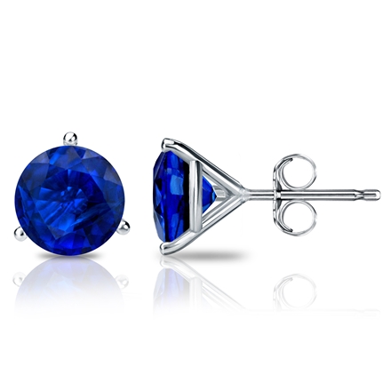 Platinum 3-Prong Martini Round Blue Sapphire Gemstone Stud