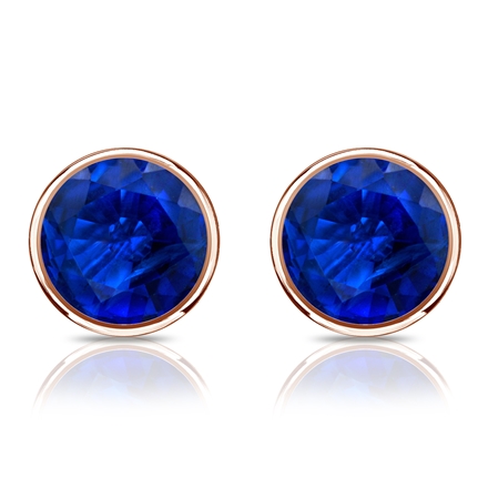 14k Rose Gold Bezel Round Blue Sapphire Gemstone Stud Earrings 0.25 ct. tw.