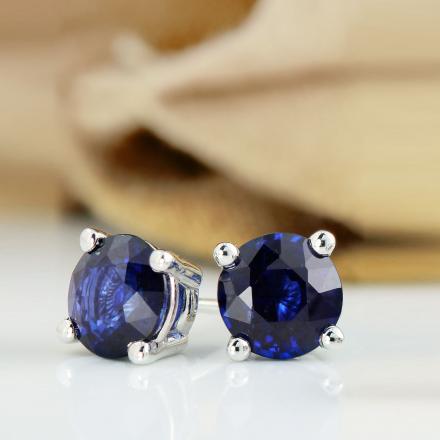 14k Yellow Gold 4-Prong Basket Round Blue Sapphire Gemstone Stud Earrings  1.00 ct. tw.