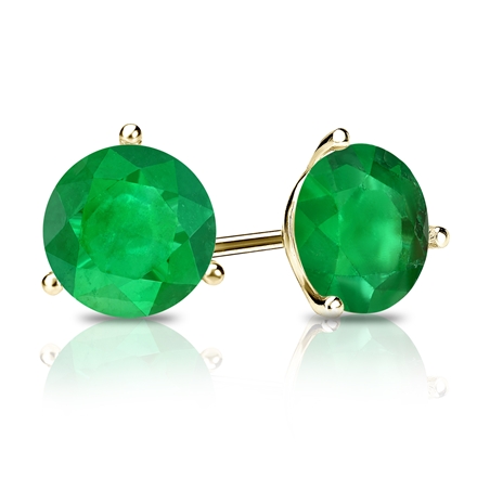 14k Yellow Gold 3-Prong Martini Round Green Emerald Gemstone Stud Earrings 1.00 ct. tw.