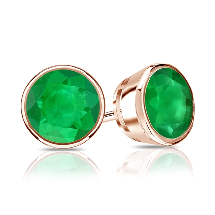 14k Rose Gold Bezel Round Green Emerald Gemstone Stud Earrings 0.75 ct. tw.