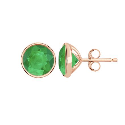 14k Rose Gold Bezel Round Green Emerald Gemstone Stud Earrings