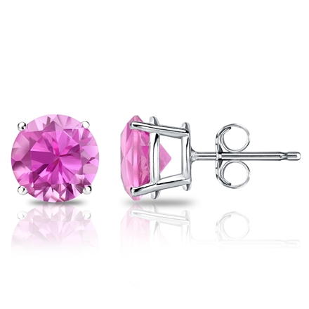 14k White Gold 4-Prong Basket Round Pink Sapphire Gemstone Stud Earrings  0.50 ct. tw.