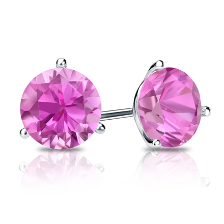 18k White Gold 3-Prong Martini Round Pink Sapphire Gemstone Stud Earrings 1.50 ct. tw.