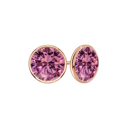 14k Rose Gold Bezel Round Pink Sapphire Gemstone Stud Earrings 2.00 ct. tw.