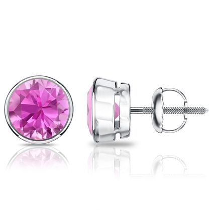 14k White Gold Bezel Round Pink Sapphire Gemstone Stud