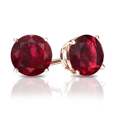 14k Rose Gold 4-Prong Basket Round Ruby Gemstone Stud Earrings 1.25 ct. tw.