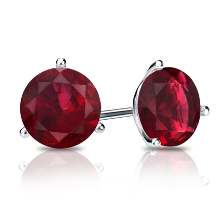 14k White Gold 3-Prong Martini Round Ruby Gemstone Stud Earrings 1.00 ct. tw.
