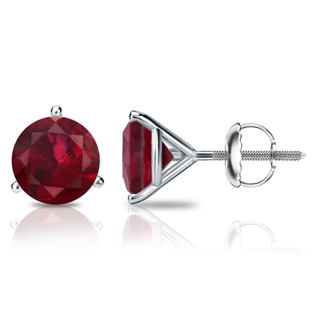 Platinum 3-Prong Martini Round Ruby Gemstone Stud Earrings Platinum 3-Prong Martini Round Ruby Gemstone Stud Earrings