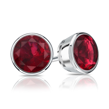 Platinum Bezel Round Ruby Gemstone Stud Earrings 1.00 ct. tw.