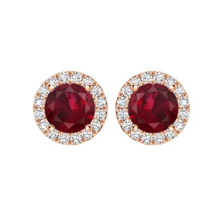 14k Rose Gold Halo Round Ruby Gemstone Earrings 1.00 ct. tw.