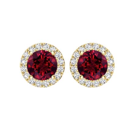 14k Yellow Gold Halo Round Ruby Gemstone Earrings 0.50 ct. tw.
