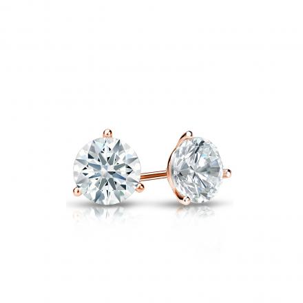 Natural Diamond Stud Earrings Hearts & Arrows 0.33 ct. tw. (F-G, I1-I2, Ideal) 14k Rose Gold 3-Prong Martini