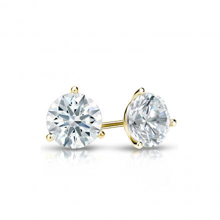 Certified 18k Yellow Gold 3-Prong Martini Hearts & Arrows Diamond Stud Earrings 0.50 ct. tw. (F-G, VS1-VS2)