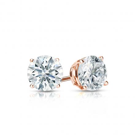 Natural Diamond Stud Earrings Hearts & Arrows 0.62 ct. tw. (F-G, SI1, Ideal) 14k Rose Gold 4-Prong Basket
