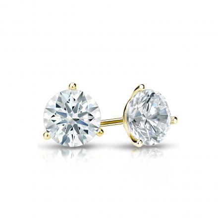 Natural Diamond Stud Earrings Hearts & Arrows 0.62 ct. tw. (H-I, I1-I2) 18k Yellow Gold 3-Prong Martini
