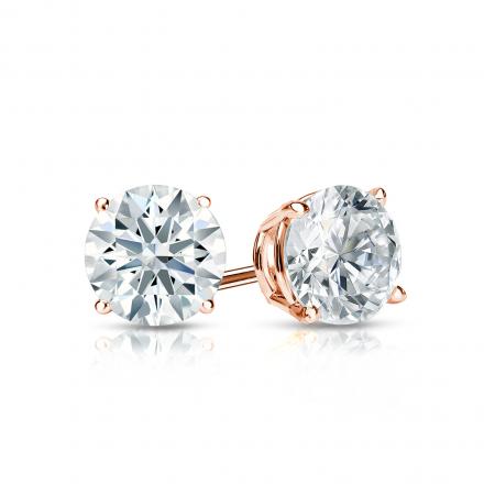 Natural Diamond Stud Earrings Hearts & Arrows 0.75 ct. tw. (H-I, I1-I2) 14k Rose Gold 4-Prong Basket