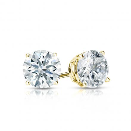 Natural Diamond Stud Earrings Hearts & Arrows 0.75 ct. tw. (F-G, VS1-VS2) 18k Yellow Gold 4-Prong Basket