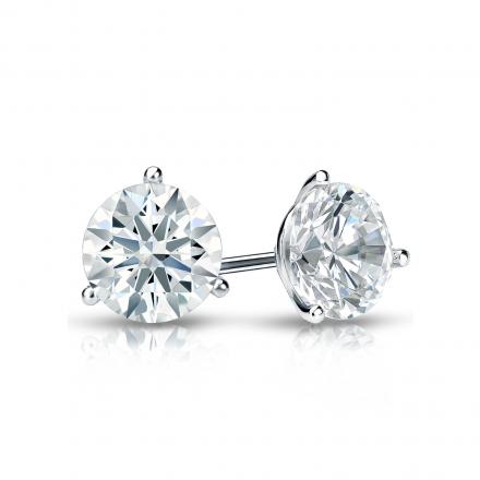 Certified 14k White Gold 3-Prong Martini Hearts & Arrows Diamond Stud Earrings 0.75 ct. tw. (F-G, VS1-VS2)