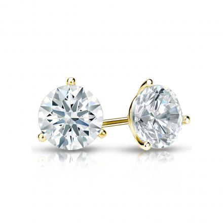 Certified 14k Yellow Gold 3-Prong Martini Hearts & Arrows Diamond Stud Earrings 0.75 ct. tw. (F-G, VS1-VS2)
