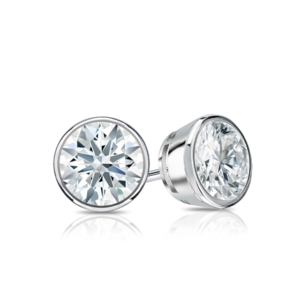 Natural Diamond Stud Earrings Hearts & Arrows 0.75 ct. tw. (G-H, SI1-SI2) 18k White Gold Bezel