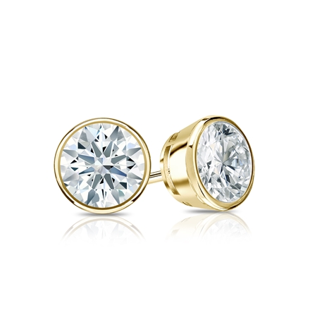 Natural Diamond Stud Earrings Hearts & Arrows 0.75 ct. tw. (F-G, SI1, Ideal) 14k Yellow Gold Bezel