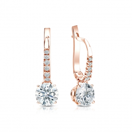 Natural Diamond Dangle Stud Earrings Hearts & Arrows 1.00 ct. tw. (H-I, I1-I2) 14k Rose Gold Dangle Studs 4-Prong Basket