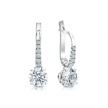 Certified 18k White Gold Dangle Studs 4-Prong Basket Hearts & Arrows Diamond Earrings 1.00 ct. tw. (H-I, I1-I2)