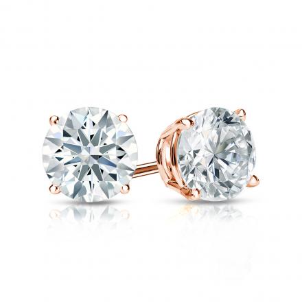 Natural Diamond Stud Earrings Hearts & Arrows 1.00 ct. tw. (F-G, VS2, Ideal) 14k Rose Gold 4-Prong Basket