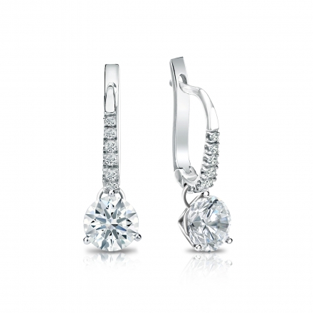 Natural Diamond Dangle Stud Earrings Hearts & Arrows 1.00 ct. tw. (F-G, VS1-VS2) 18k White Gold Dangle Studs 3-Prong Martini
