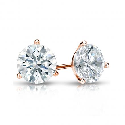 Natural Diamond Stud Earrings Hearts & Arrows 1.00 ct. tw. (H-I, I1-I2) 14k Rose Gold 3-Prong Martini