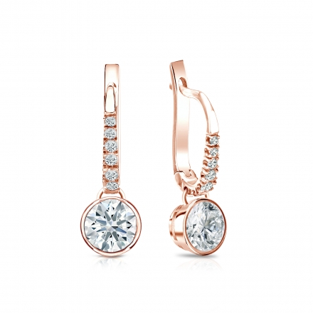 Natural Diamond Dangle Stud Earrings Hearts & Arrows 1.00 ct. tw. (H-I, I1-I2) 14k Rose Gold Dangle Studs Bezel