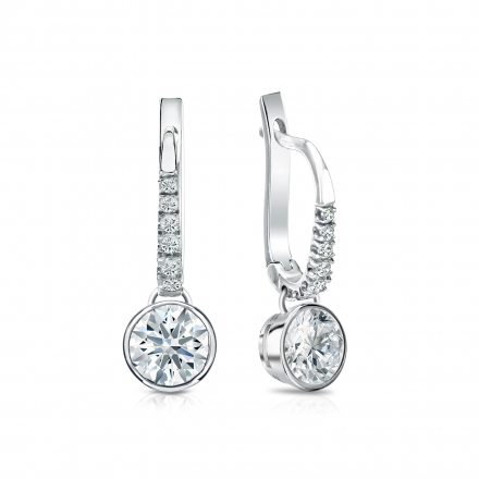 Natural Diamond Dangle Stud Earrings Hearts & Arrows 1.00 ct. tw. (H-I, I1-I2) 14k White Gold Dangle Studs Bezel