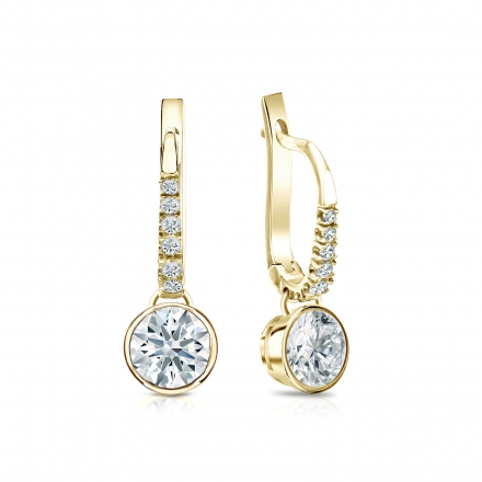 Natural Diamond Dangle Stud Earrings Hearts & Arrows 1.00 ct. tw. (H-I, I1-I2) 14k Yellow Gold Dangle Studs Bezel