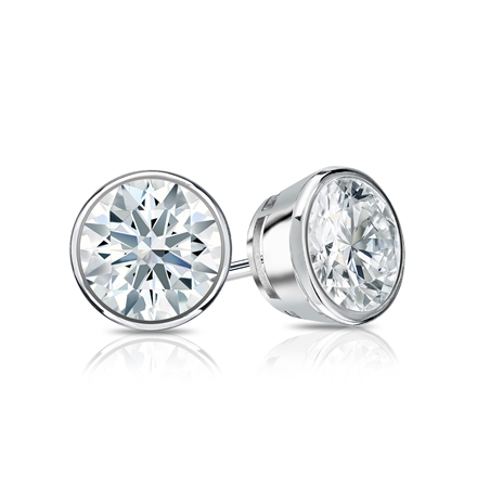 Natural Diamond Stud Earrings Hearts & Arrows 1.00 ct. tw. (F-G, I1-I2, Ideal) 14k White Gold Bezel