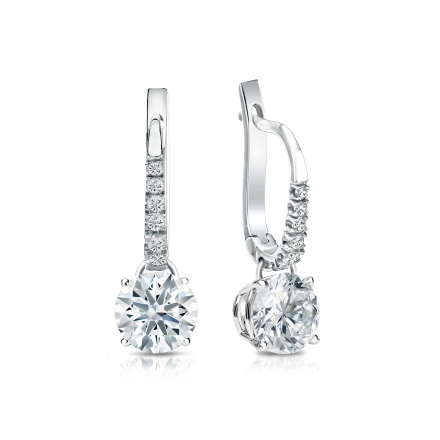 Natural Diamond Dangle Stud Earrings Hearts & Arrows 1.25 ct. tw. (H-I, I1-I2) Platinum Dangle Studs 4-Prong Basket