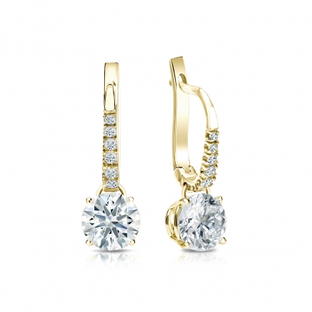 Natural Diamond Dangle Stud Earrings Hearts & Arrows 1.25 ct. tw. (H-I, I1-I2) 14k Yellow Gold Dangle Studs 4-Prong Basket