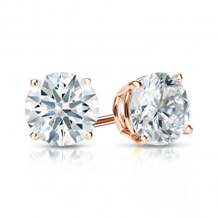 Natural Diamond Stud Earrings Hearts & Arrows 1.25 ct. tw. (F-G, VS1-VS2) 14k Rose Gold 4-Prong Basket